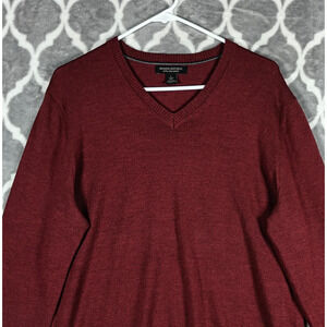 Banana Republic Sweater Men Large Rust 100% Extra Fine Merino Wool V Neck